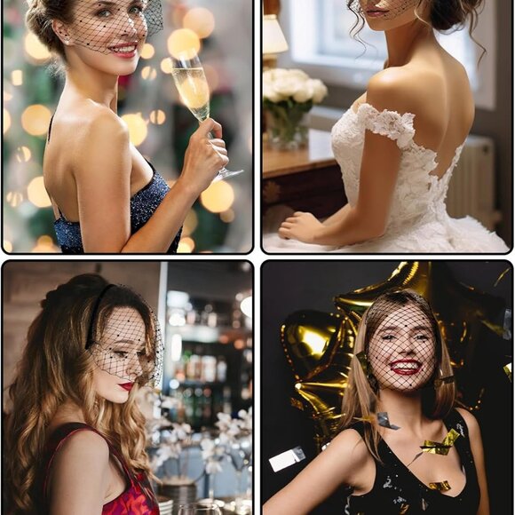 Black Veil Mesh Veil Headband 1920s Headpiece Birdcage Veil Bridal Wedding Tea P - Picture 6 of 7